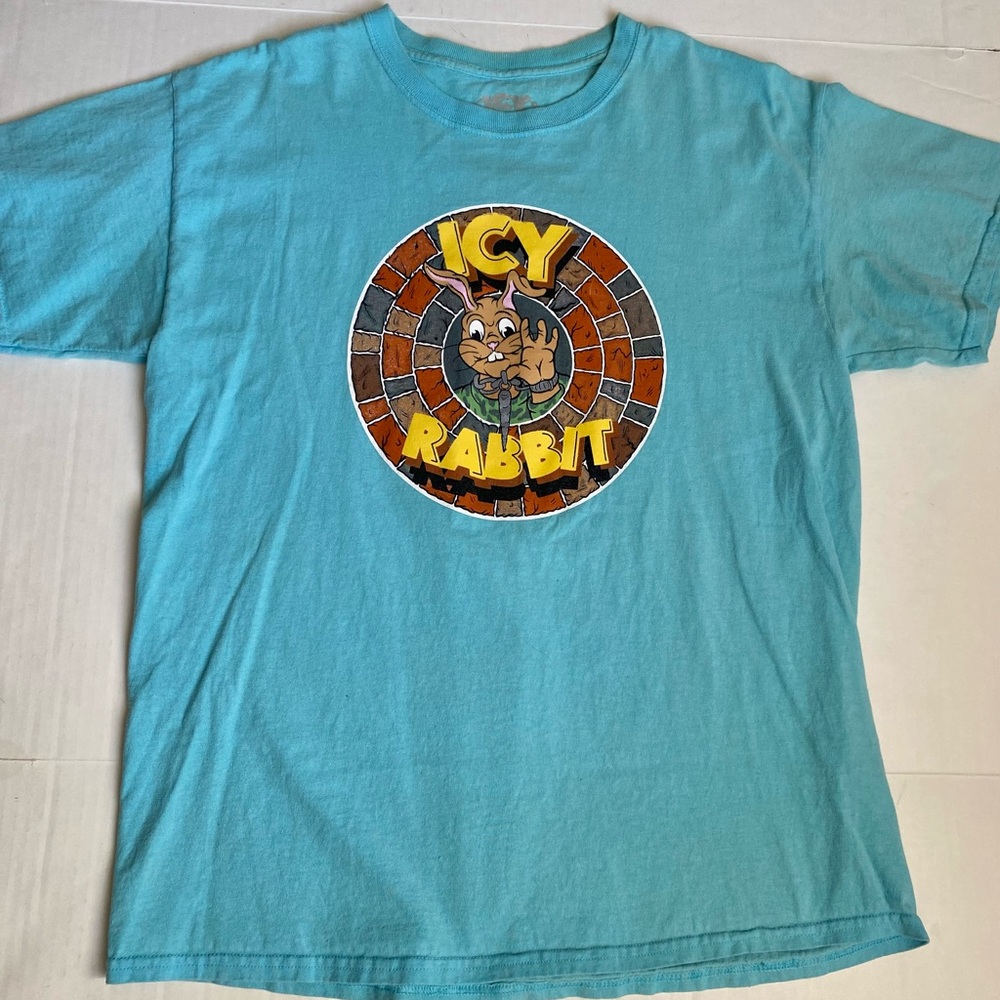 Icy Rabbit “Logo” Short Sleeve T-Shirt Blue Size L Excellent Condition